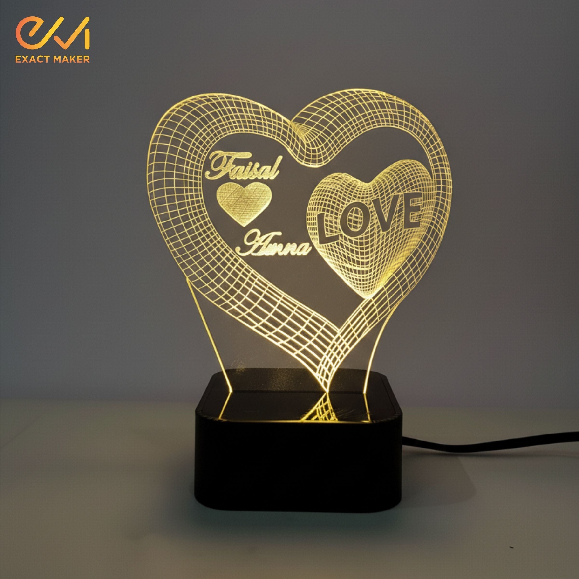 Customize 3D Heart Shape illusion Lamp, 3D Light Lamp