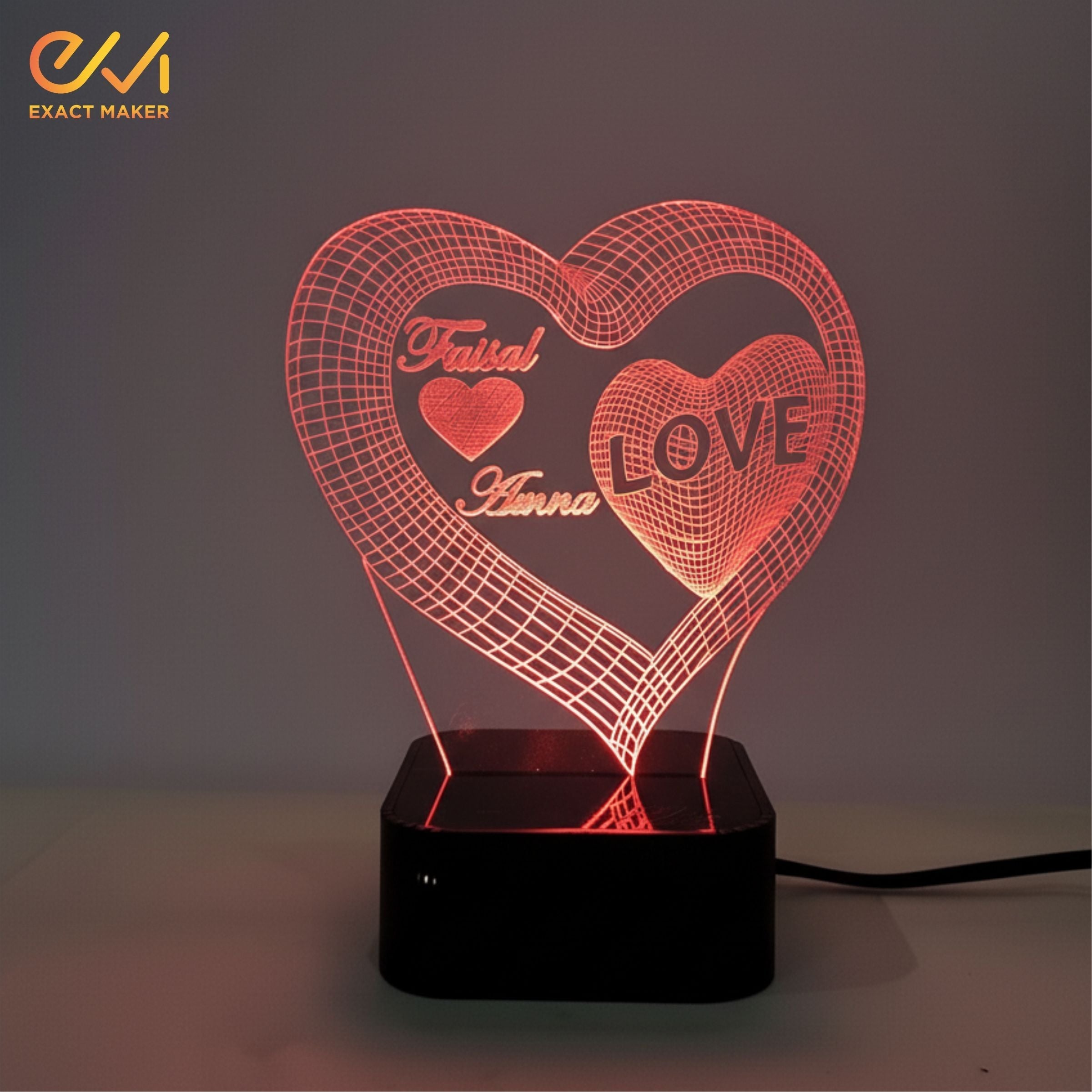 Customize 3D Heart Shape illusion Lamp, 3D Light Lamp