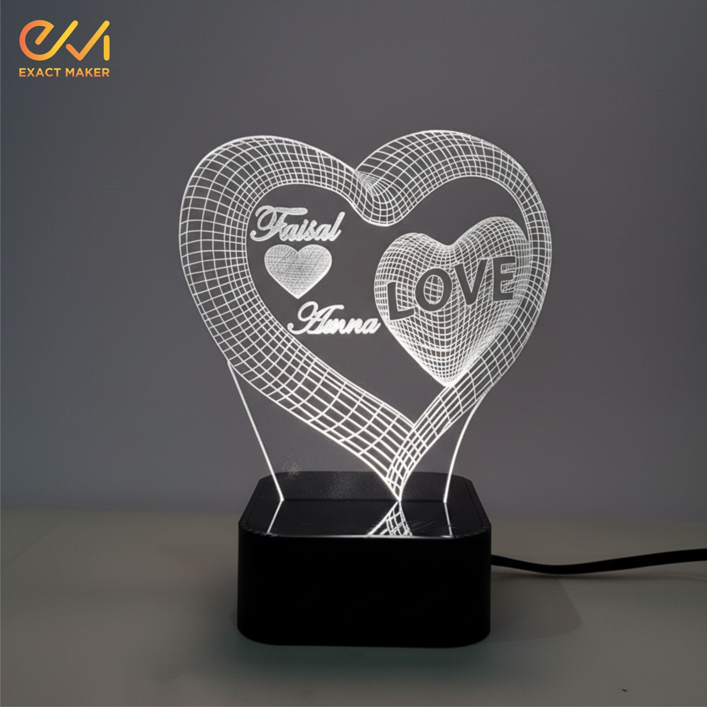 Customize 3D Heart Shape illusion Lamp, 3D Light Lamp
