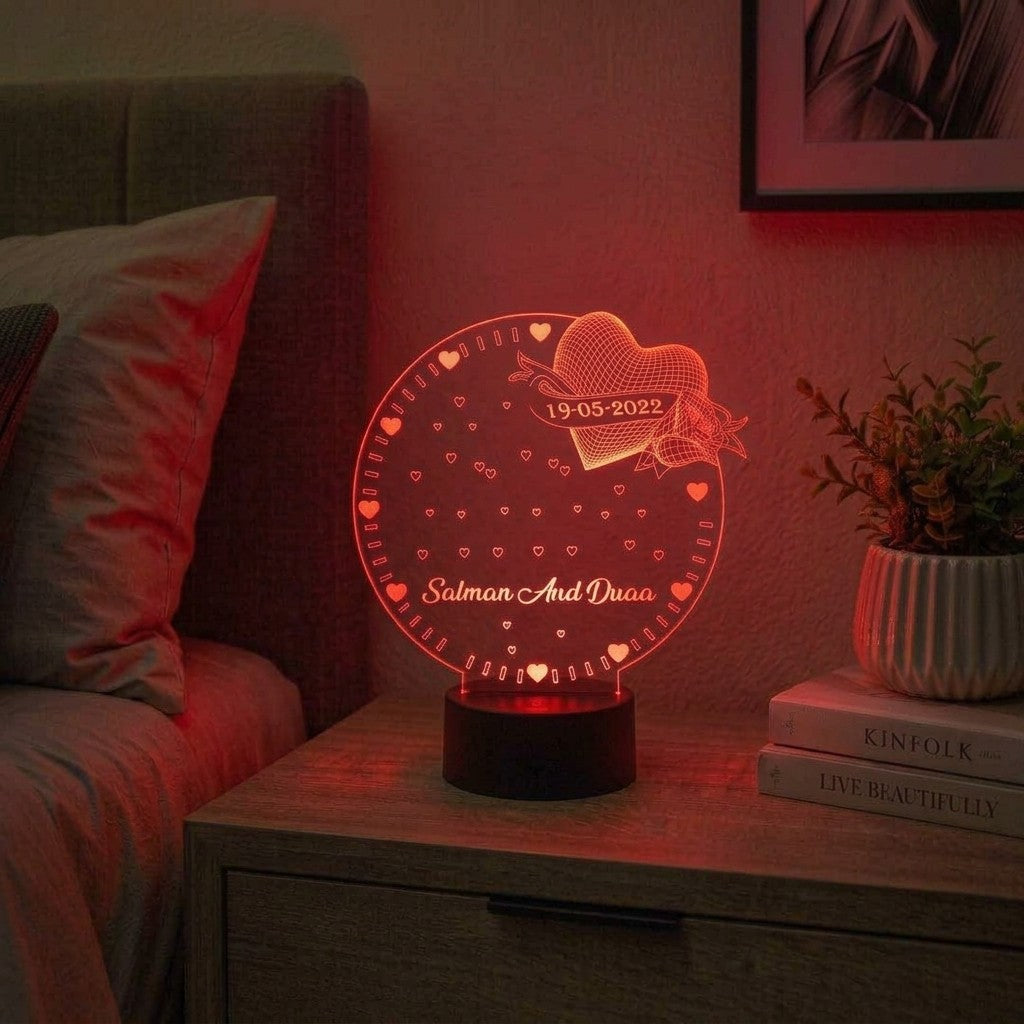 Customize Round Shape 3D Illusion Lamp With Heart