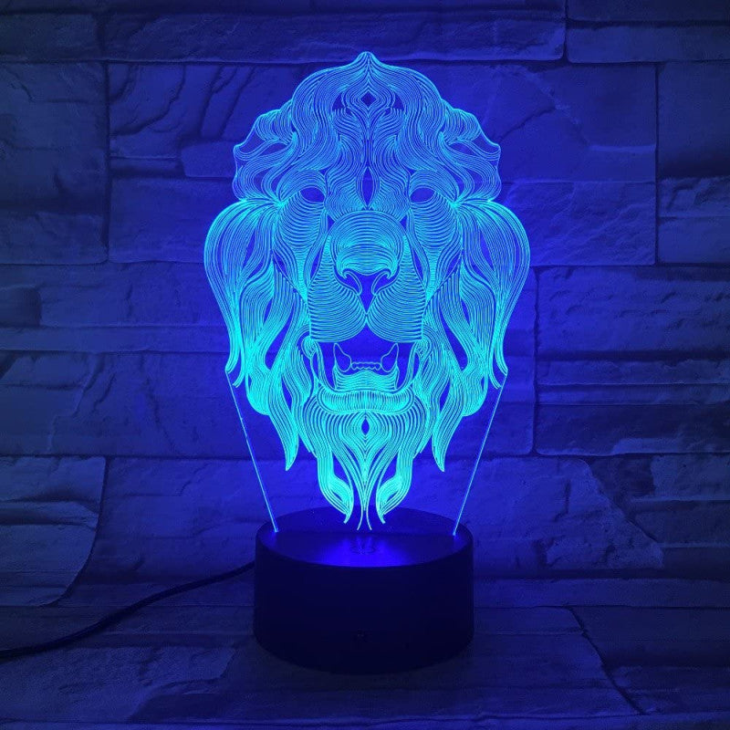 Lion Face 3D Illusion Night LED Lamp