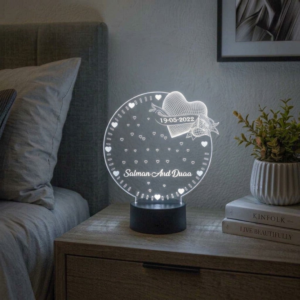 Customize Round Shape 3D Illusion Lamp With Heart