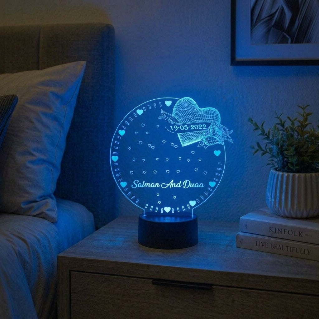 Customize Round Shape 3D Illusion Lamp With Heart