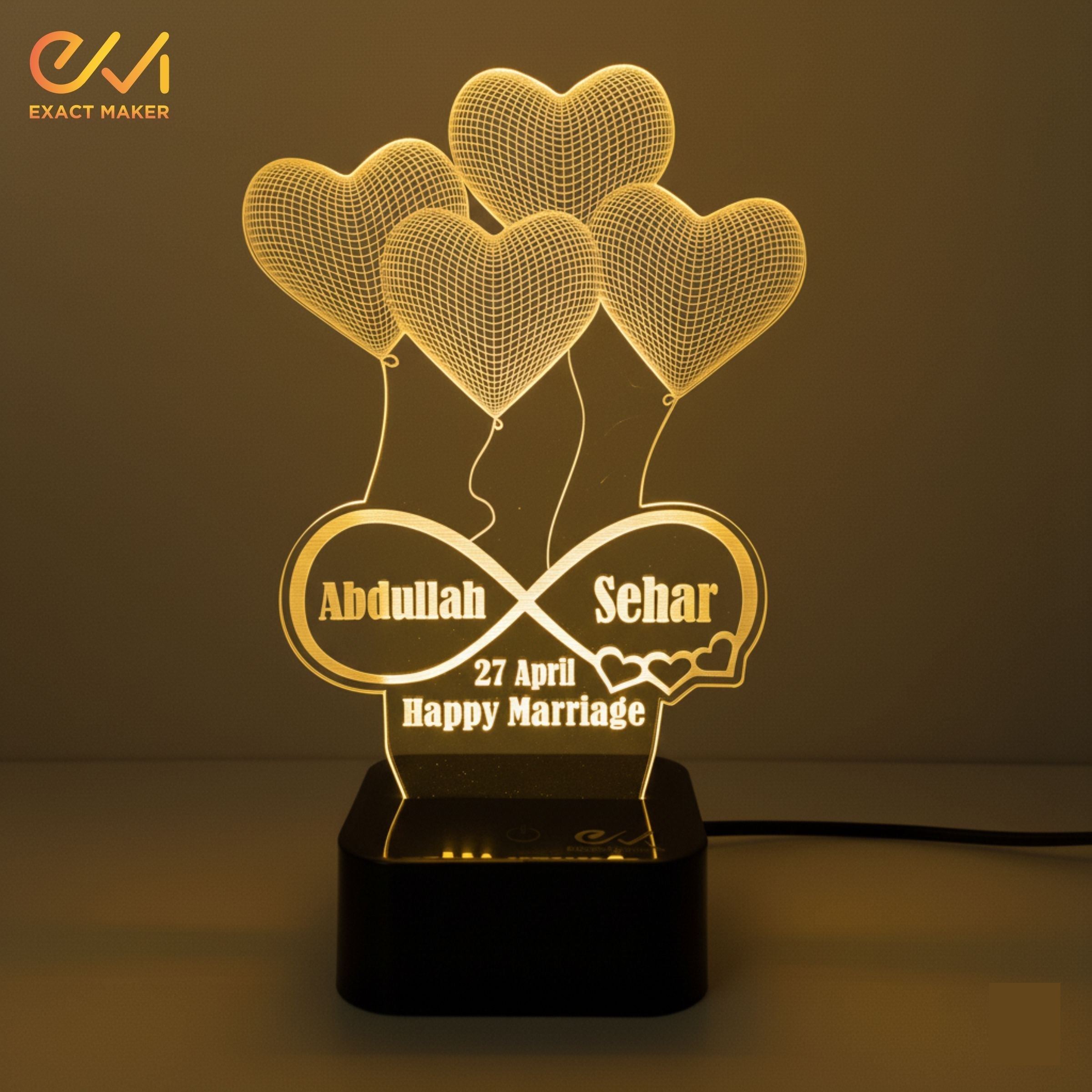 Customize Couple Name 3D illusion Lamp, 3D Light Lamp