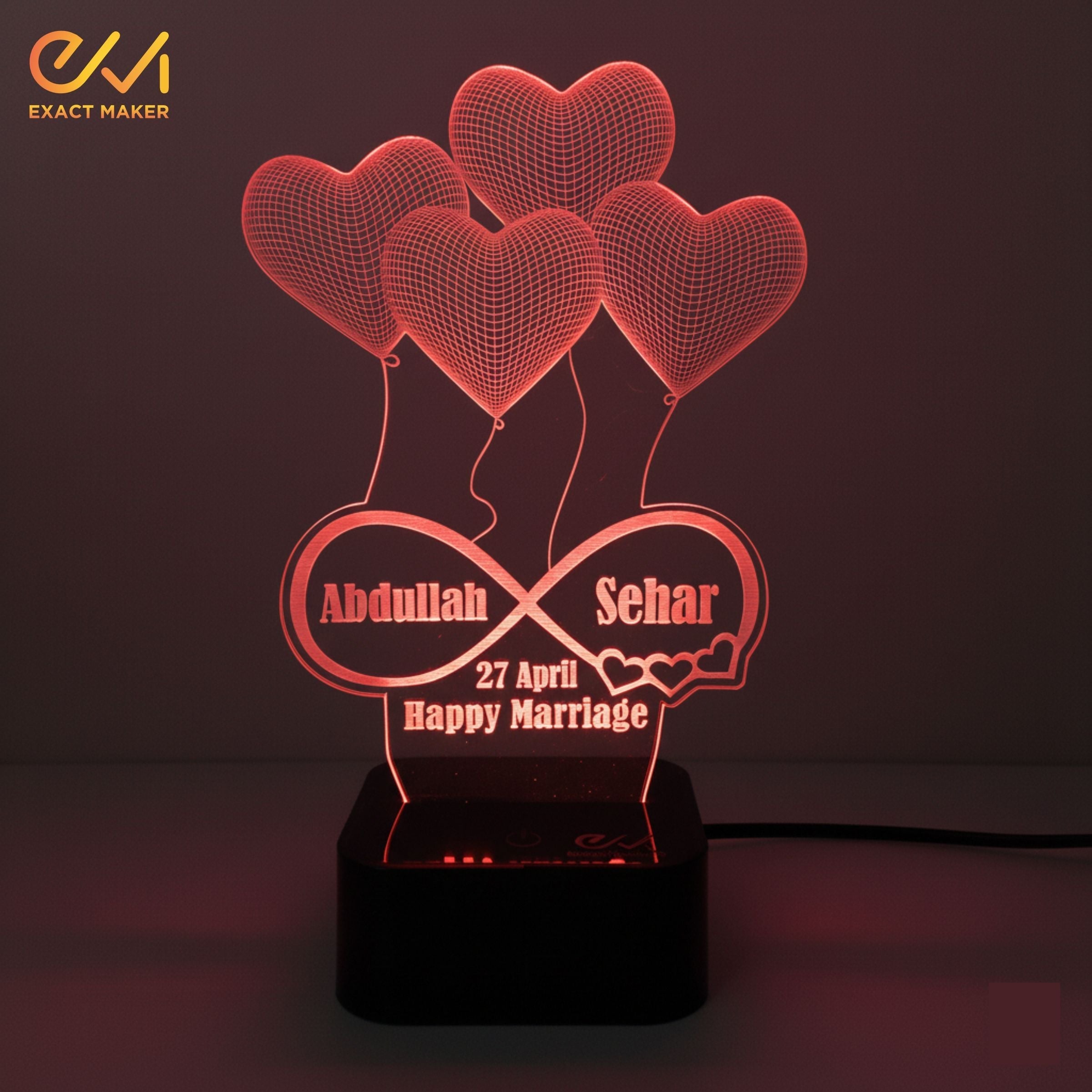 Customize Couple Name 3D illusion Lamp, 3D Light Lamp