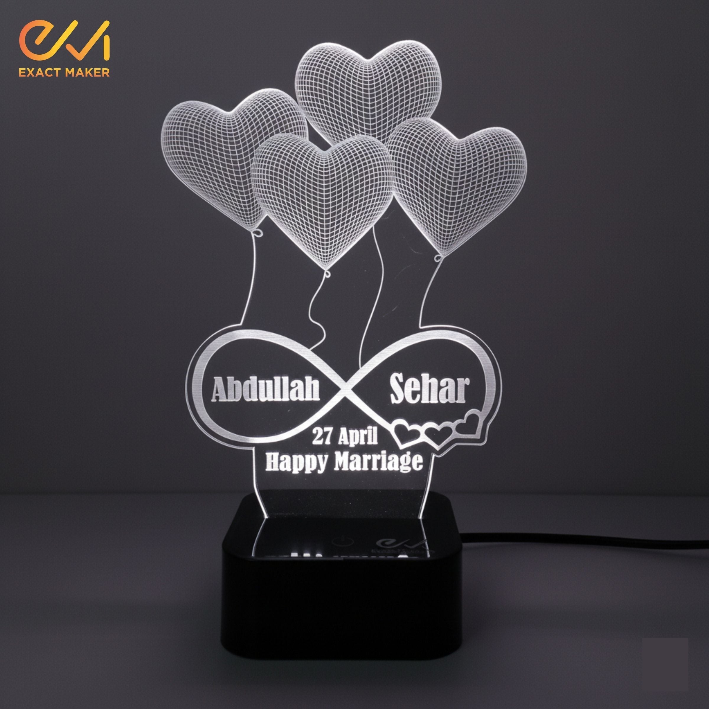 Customize Couple Name 3D illusion Lamp, 3D Light Lamp