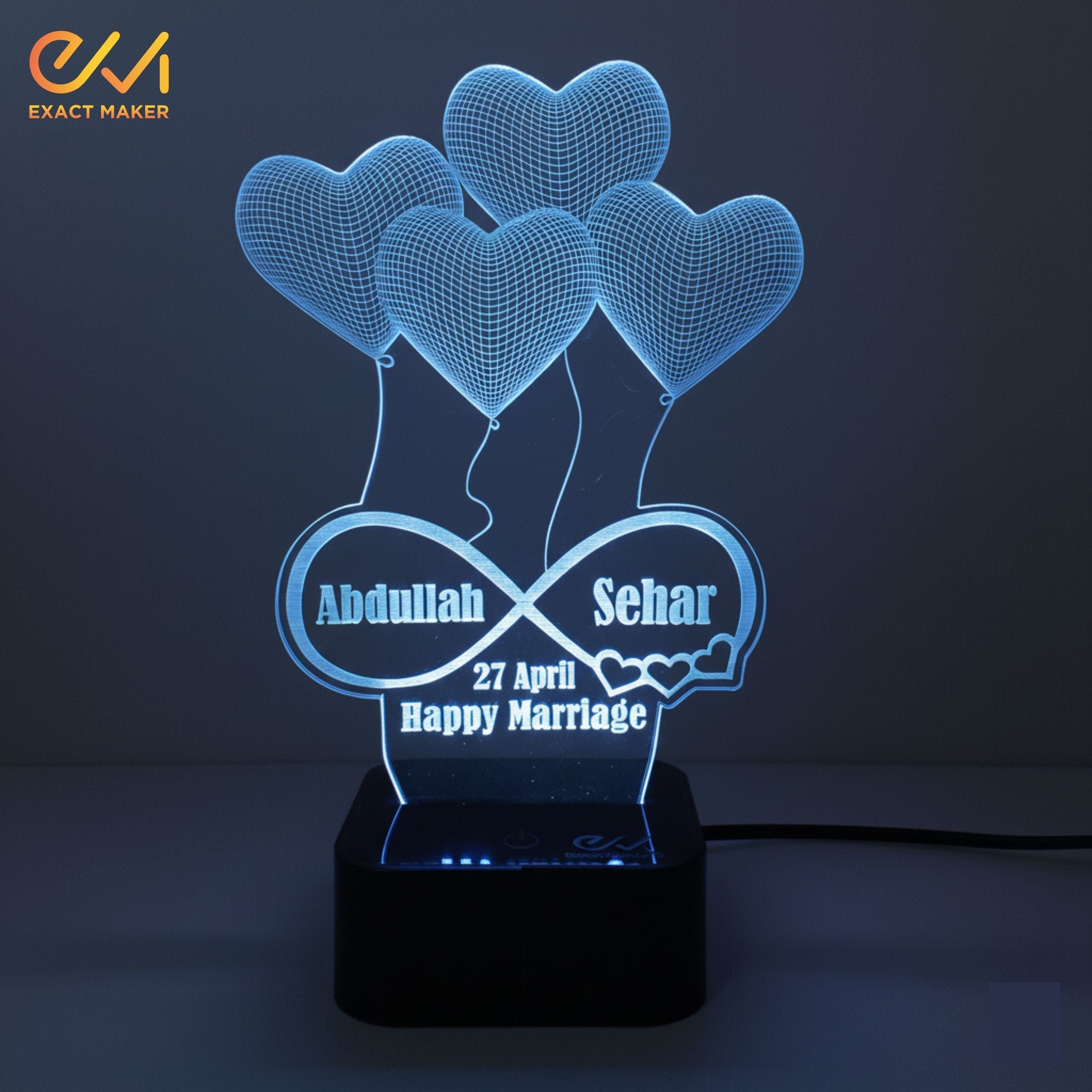 Customize Couple Name 3D illusion Lamp, 3D Light Lamp
