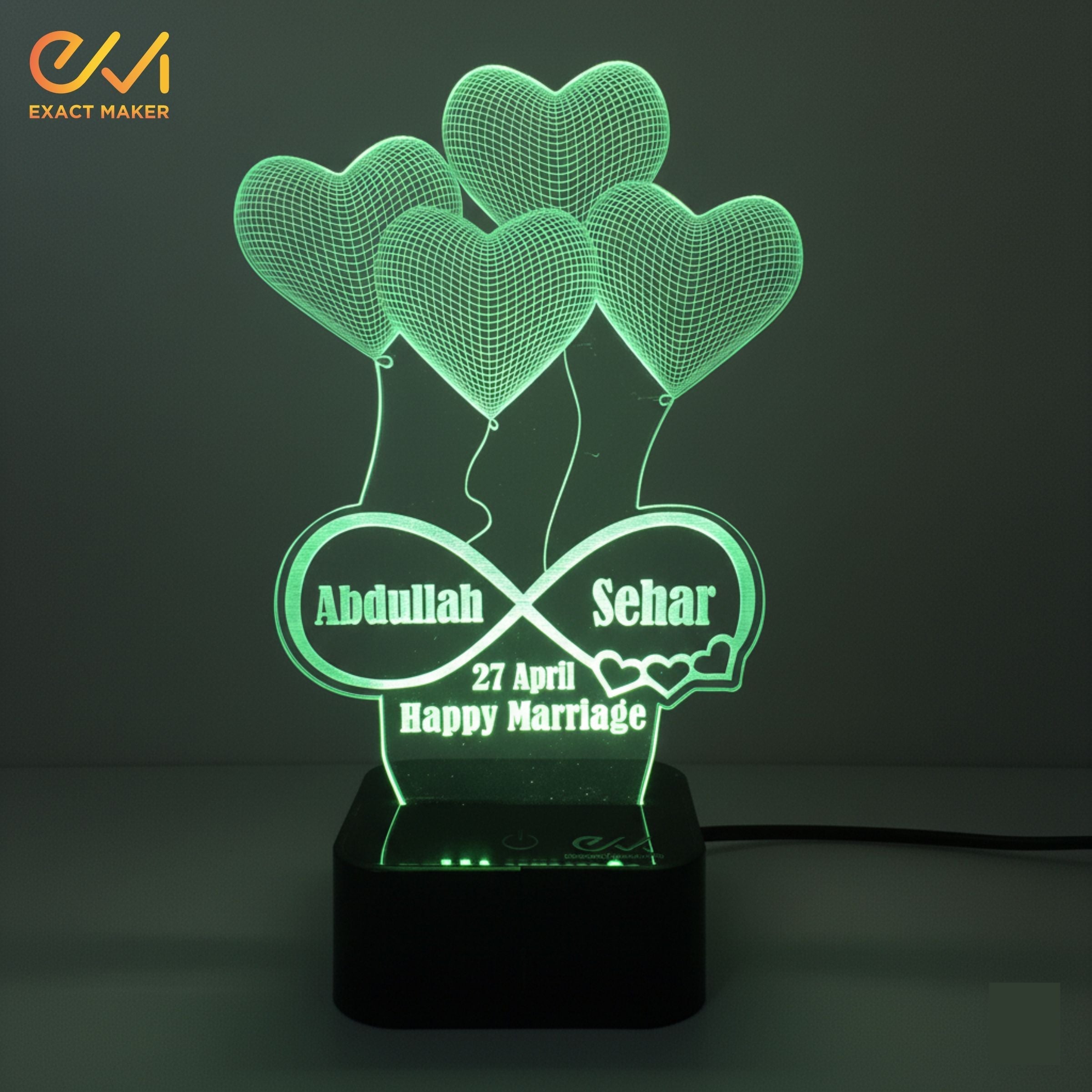 Customize Couple Name 3D illusion Lamp, 3D Light Lamp