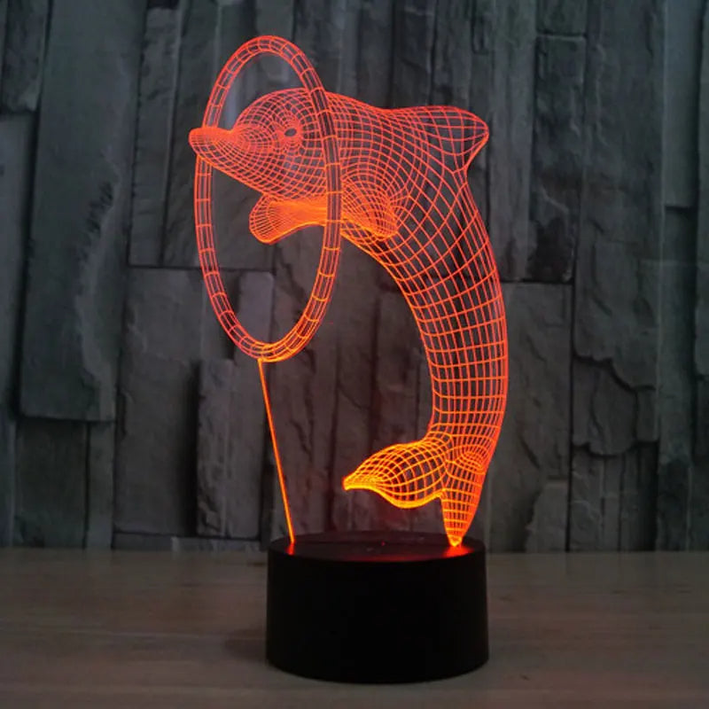 Beautiful Dolphin Play 3D Illusion Night Lamp