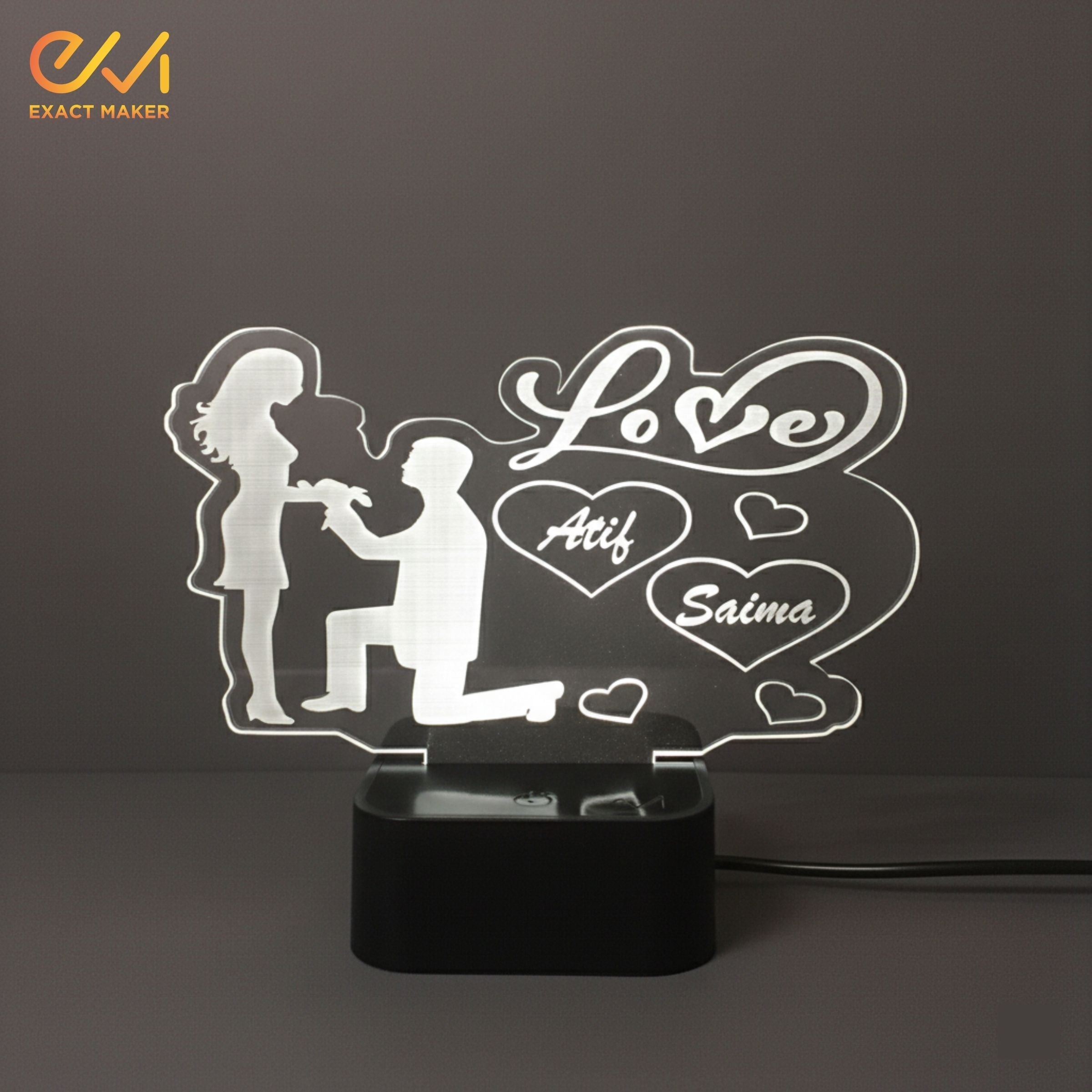 Customize Love Couple 3D illusion Lamp, 3D Light Lamp