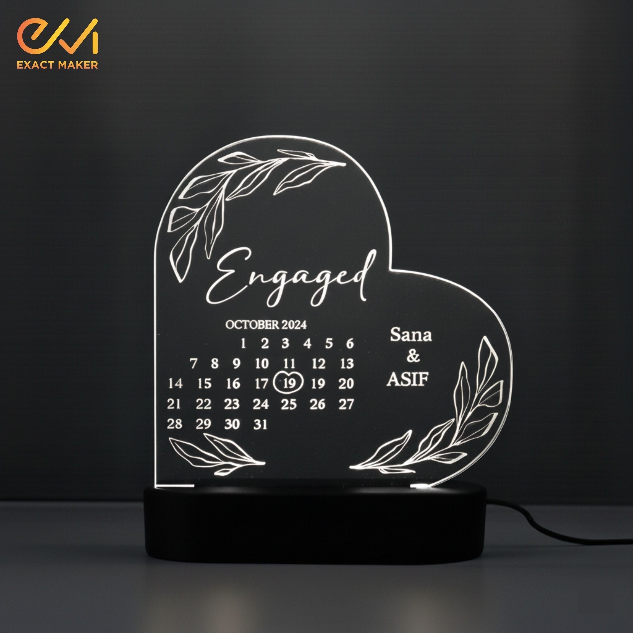 Engagement Calendar Acrylic Heart Lamp 3D Light Lamp