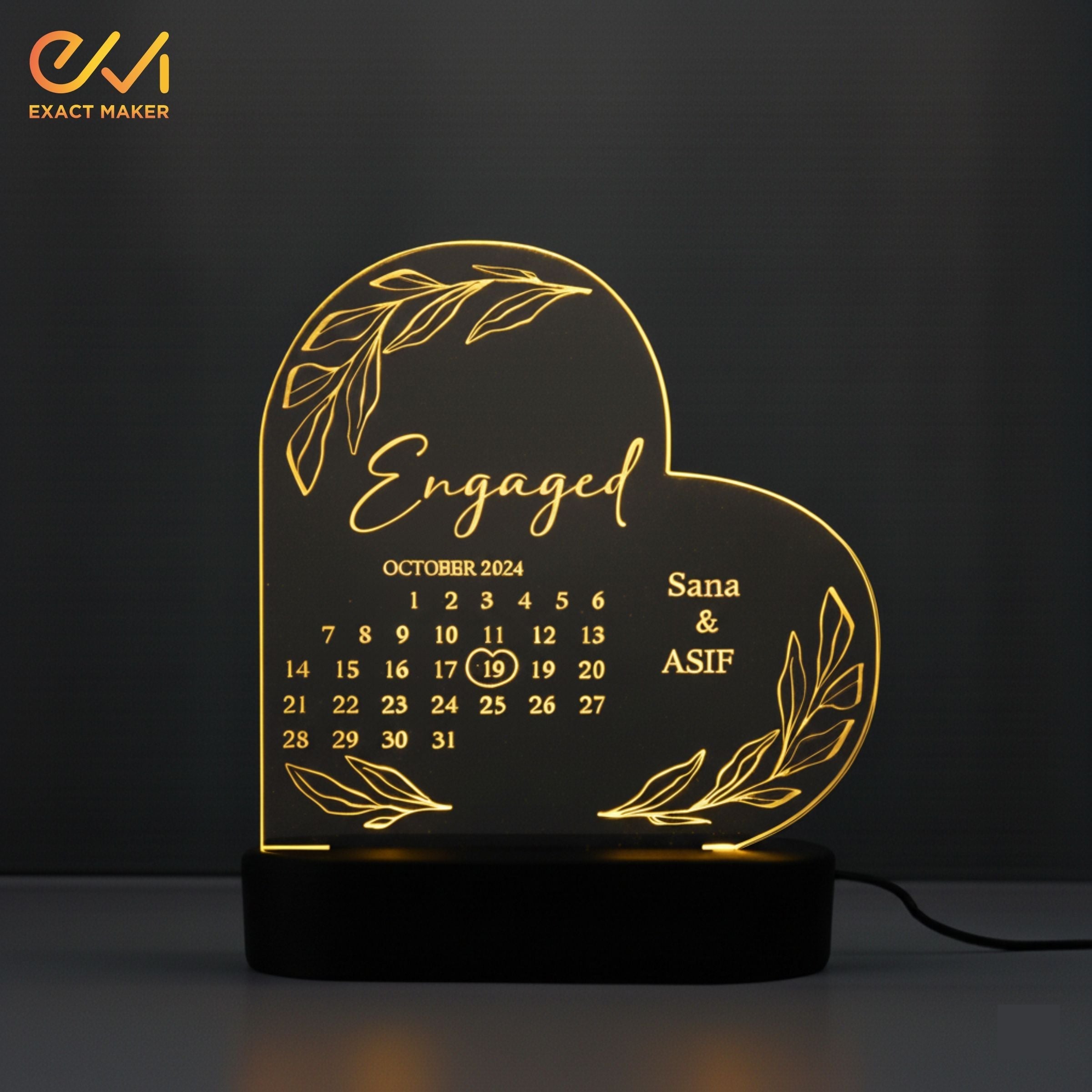 Engagement Calendar Acrylic Heart Lamp 3D Light Lamp
