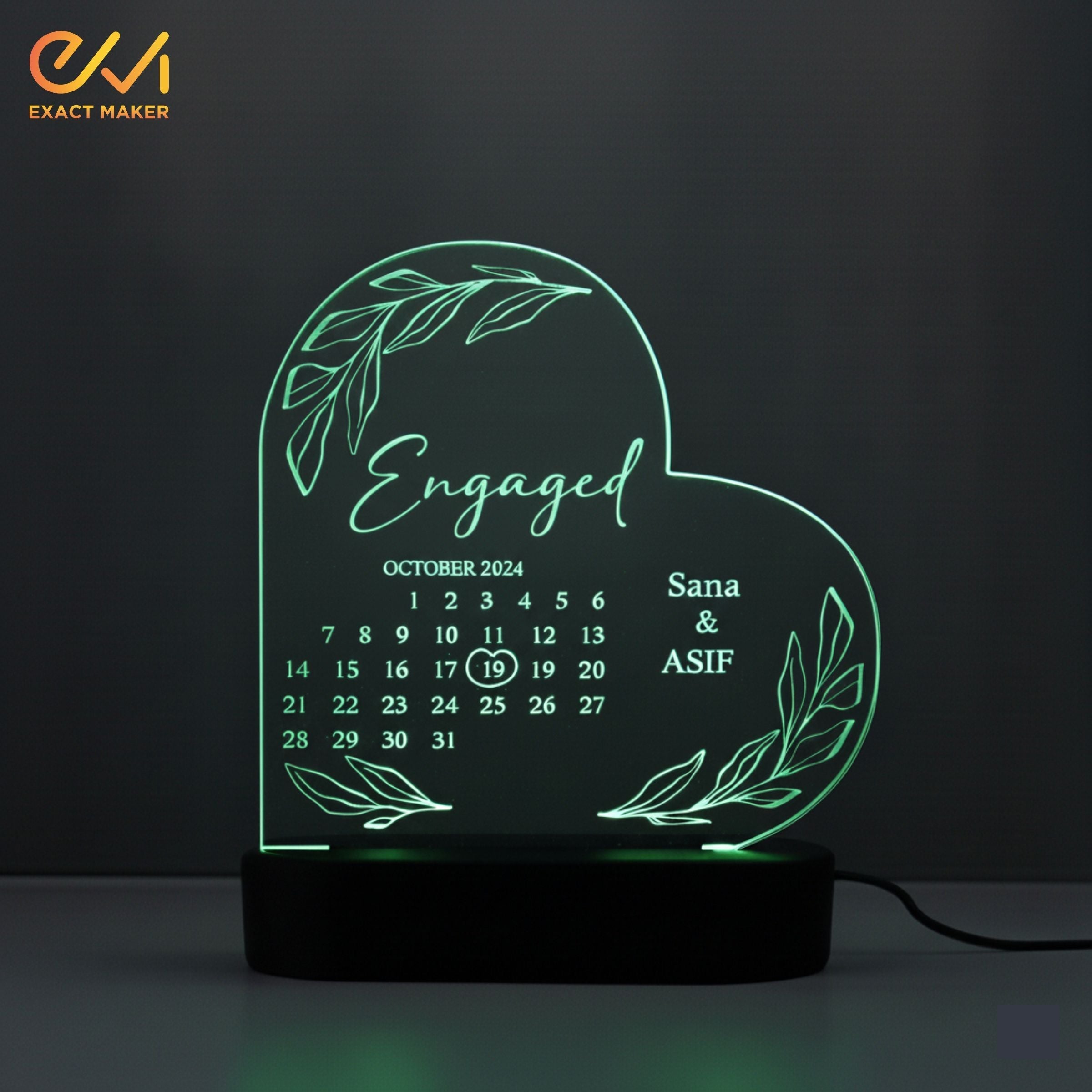 Engagement Calendar Acrylic Heart Lamp 3D Light Lamp