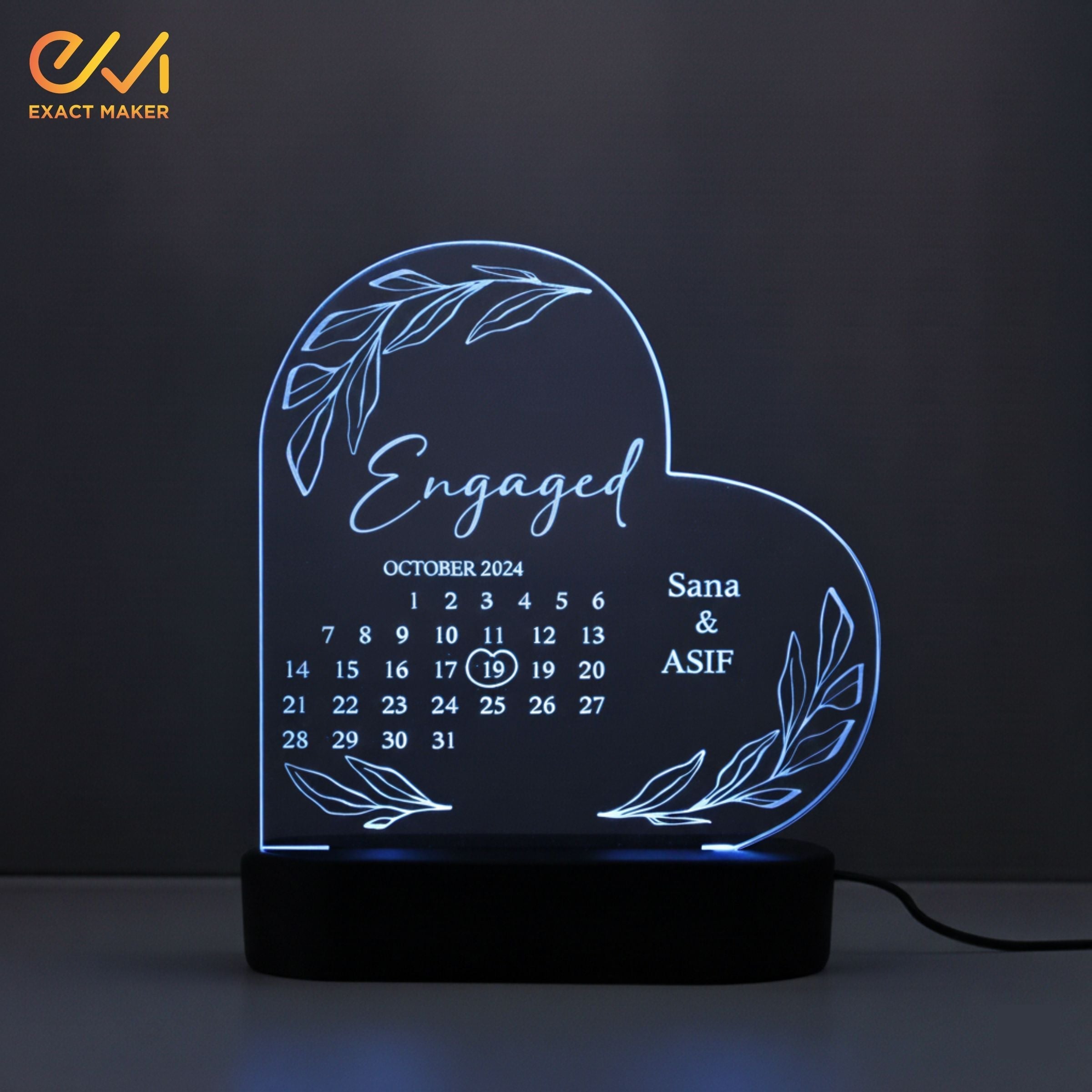 Engagement Calendar Acrylic Heart Lamp 3D Light Lamp