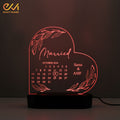 Personalized Married Calendar Acrylic 3D Lamp, Wedding Gift for Couple