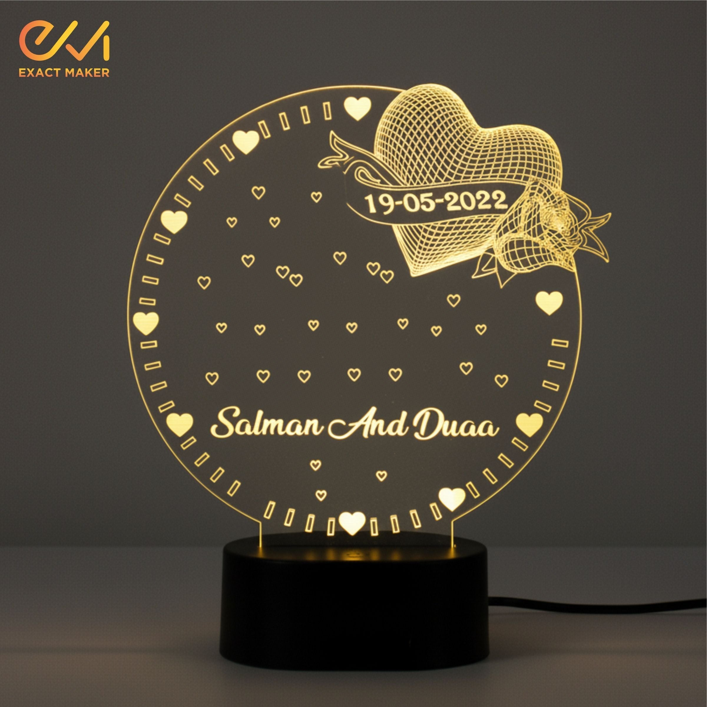 Customize Round Shape 3D Illusion Lamp With Heart