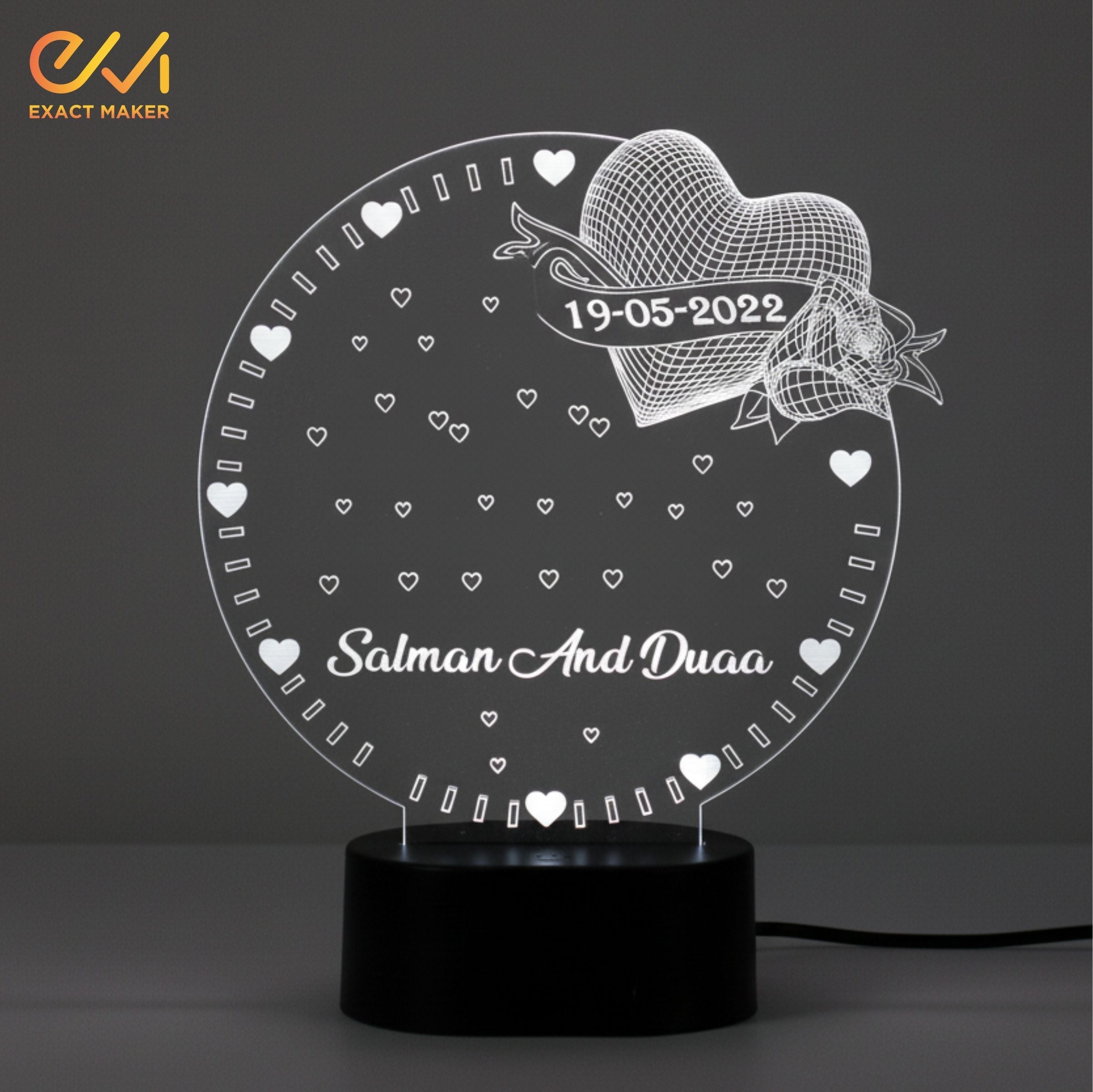Romantic Round Shape illusion lamp with Heart  With  LED Lamp