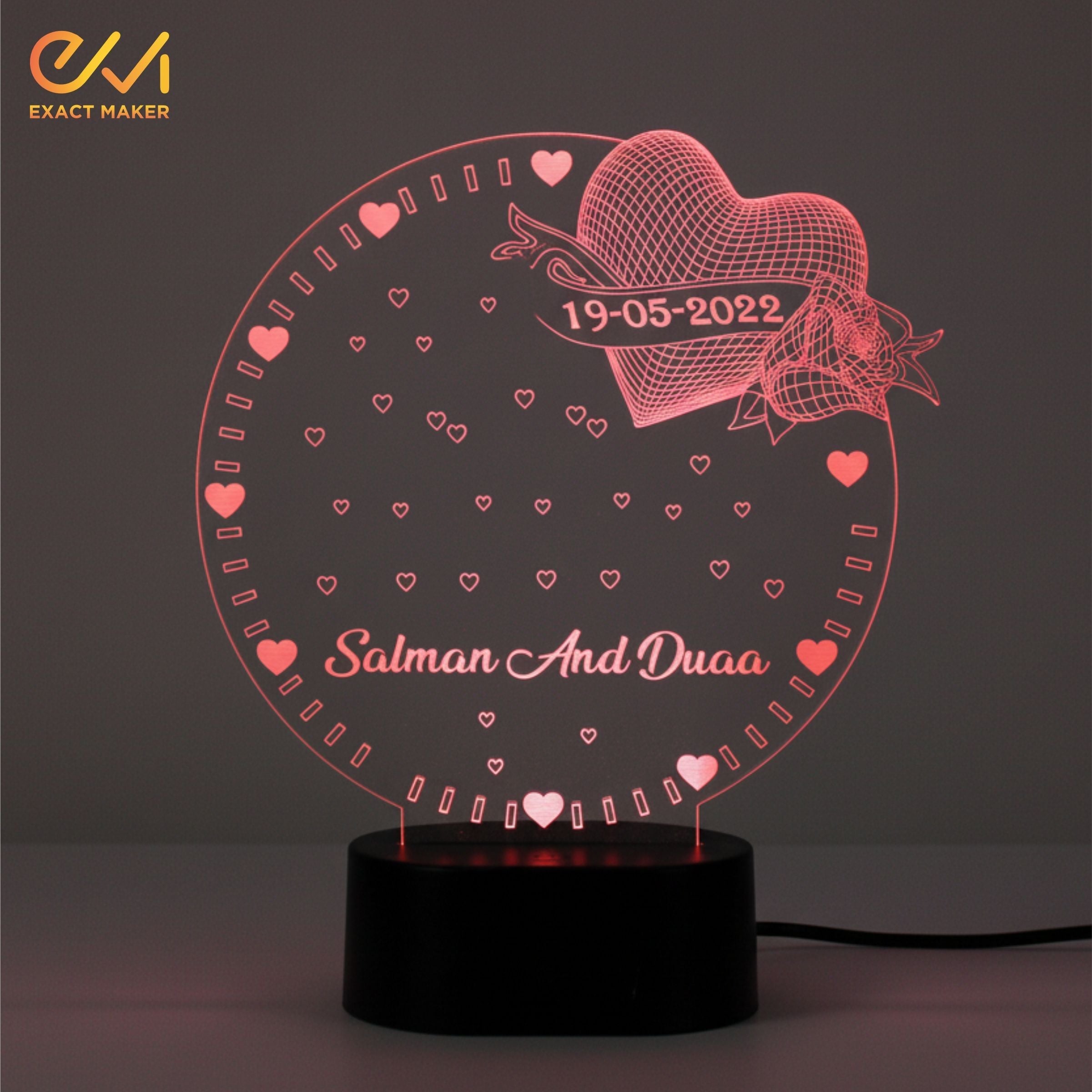 Romantic Round Shape illusion lamp with Heart  With  LED Lamp