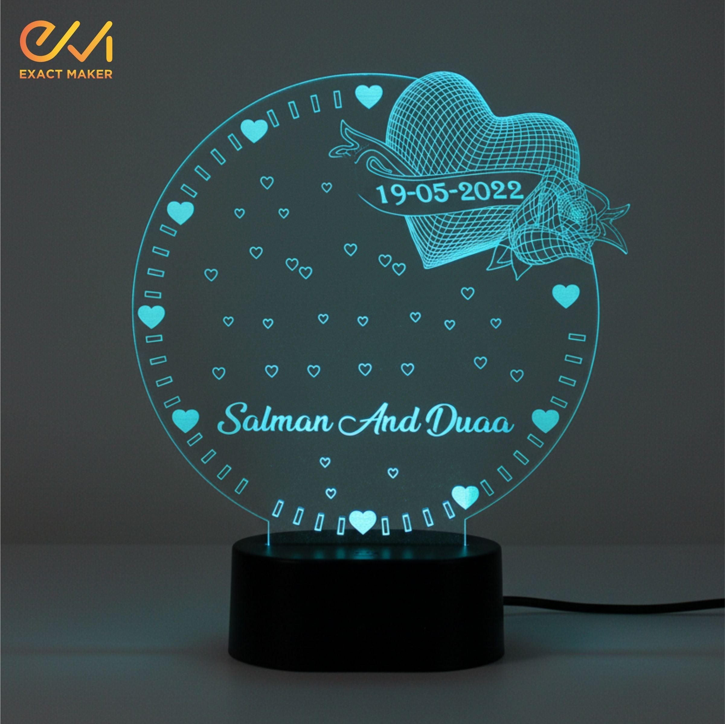 Customize Round Shape 3D Illusion Lamp With Heart